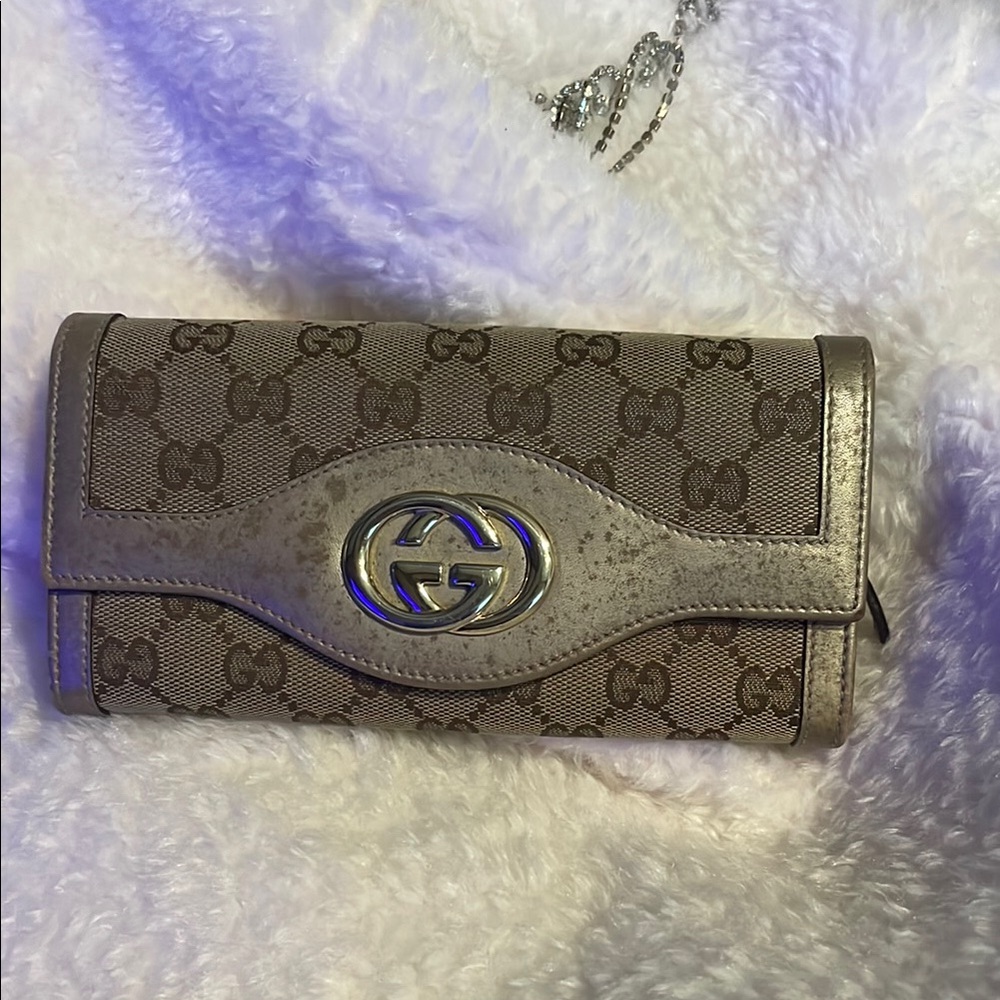 Gucci Brown and Silver Monogram Wallet